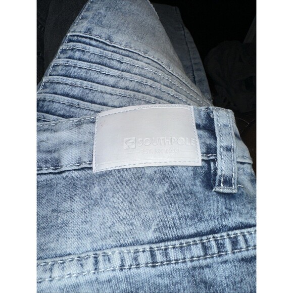 Southpole Jeans Men's Size 38/32 Blue Y2K Acid Wash Stretch Distressed Whiskered - Picture 6 of 12